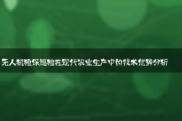 无人机植保巡检在现代农业生产中的技术优势分析