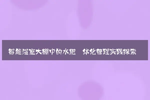 智能温室大棚中的水肥一体化管理实践探索
